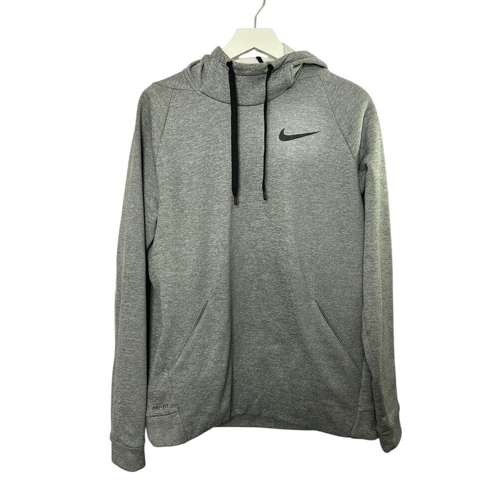 Nike Therma Fit Gray Embroidered Logo Pullover Hoodie Sweatshirt Men's Medium